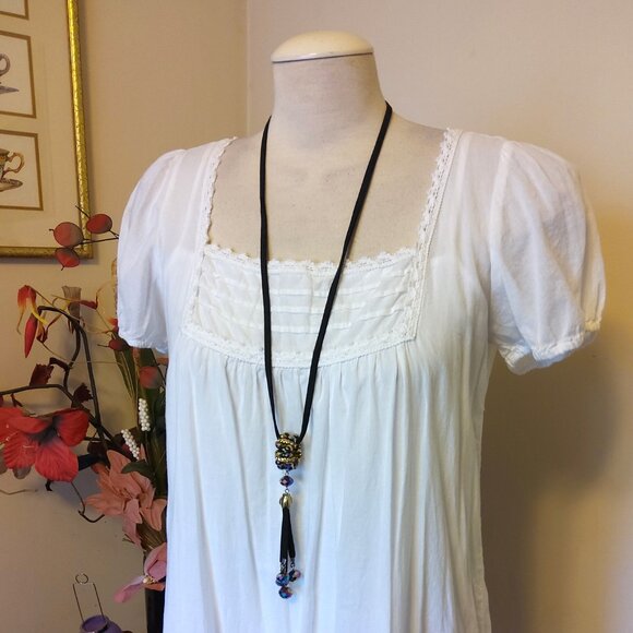 NEW Shelley Long Black Genuine Leather Art Deco Beaded Necklace - Picture 5 of 7